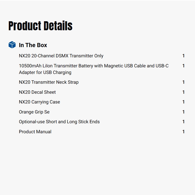 Spektrum NX20 20-Channel DSMX Transmitter Only-SPMR20500