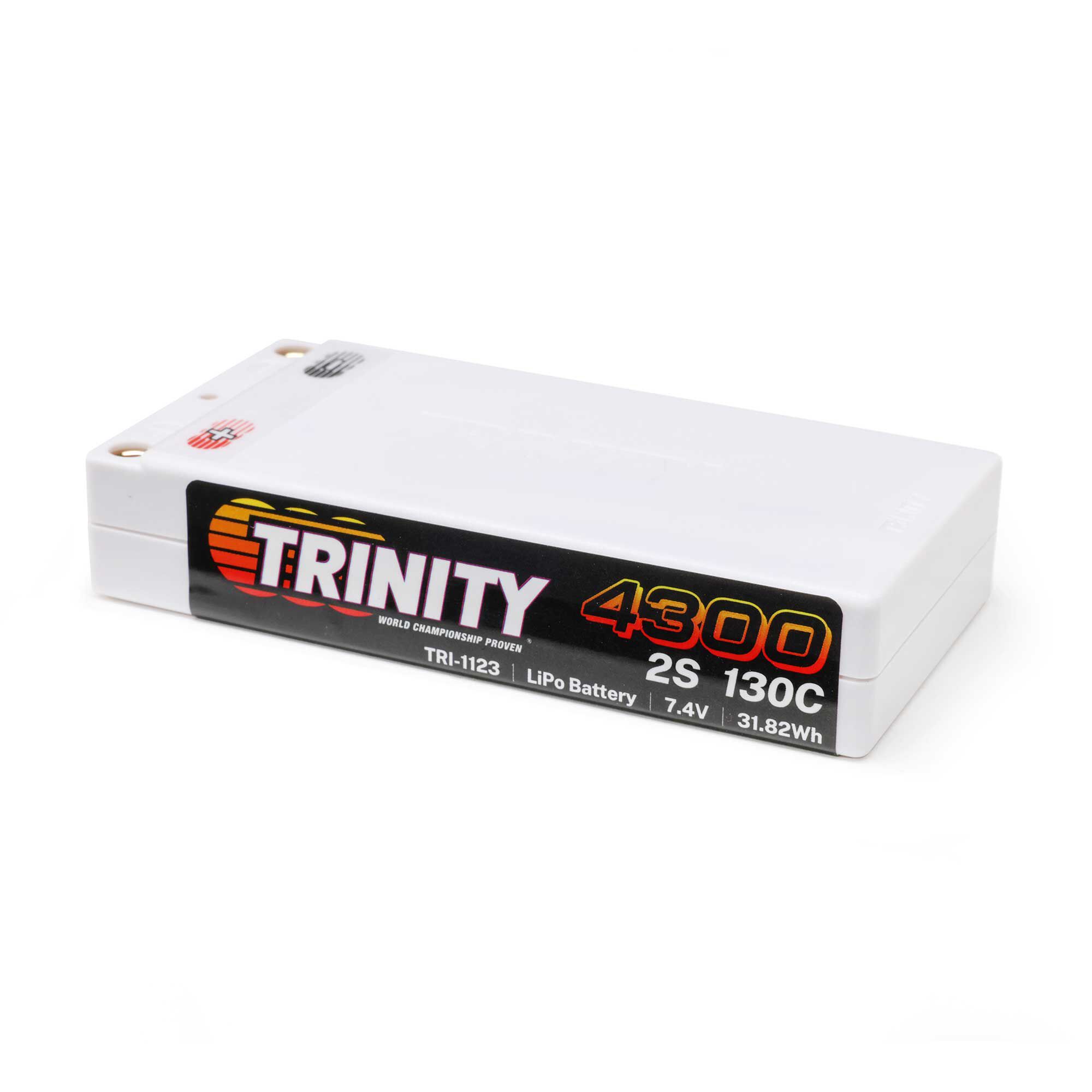 Trinity 7.4V 4300mAh 2S 130C Shorty LiPo Battery: 5mm Bullets-TRI-1123