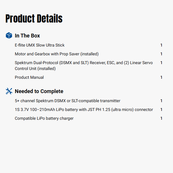 UMX Slow Ultra Stick BNF Basic with AS3X and SAFE Select-EFLU03050