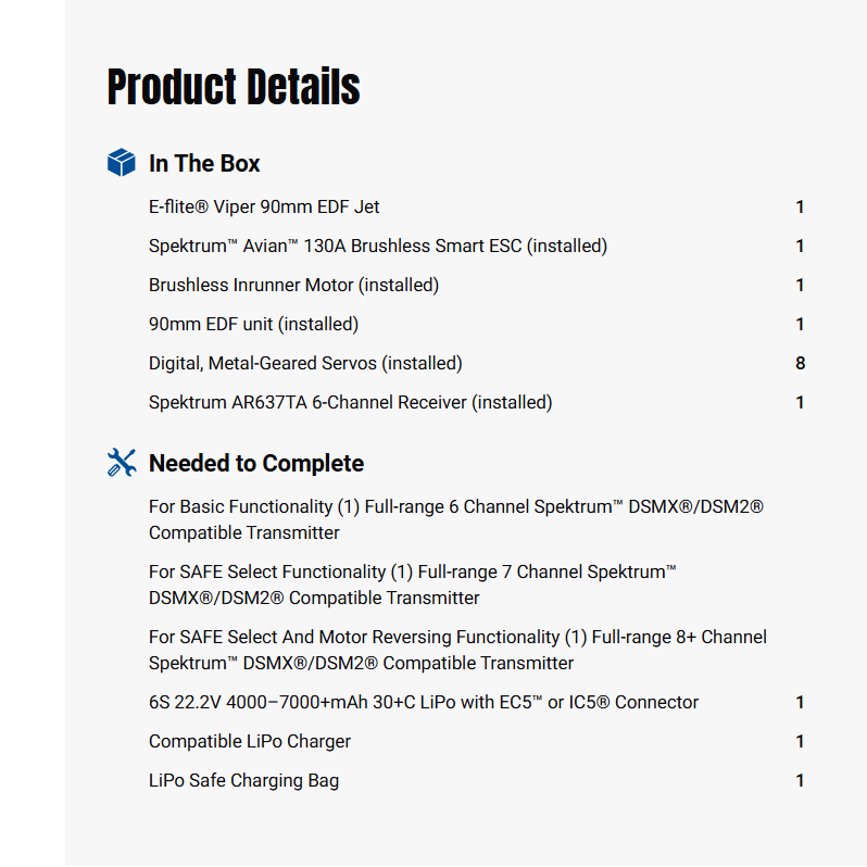 E-flite Viper 90mm EDF Jet BNF Basic w/AS3X & SAFE-EFL17750