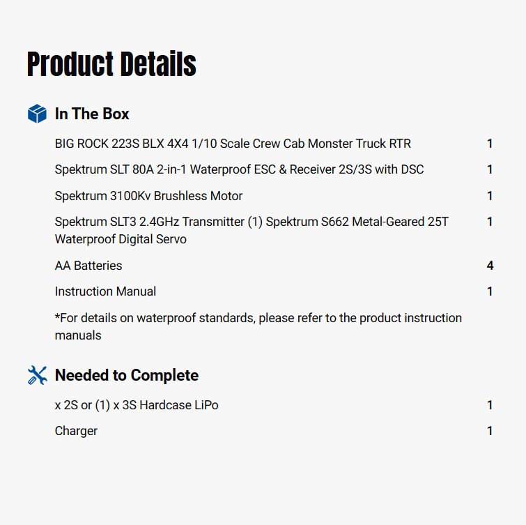 ARRMA 1/10 BIG ROCK 223S DSC 4X4 RTR Brushless Monster Truck-ARA4312V4T1/ARA4312V4T2/ARA4312V4T3