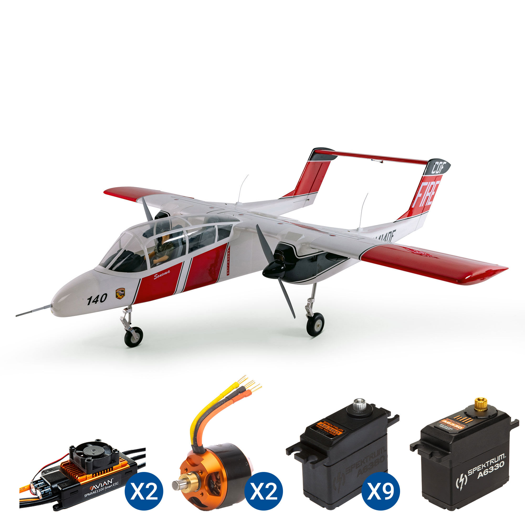 Hangar 9 2129mm OV-10 Bronco 20cc ARF w/ Landing Gear Set, Spektrum Avian Motors, ESCs&Spektrum Servos Combo-HAN5055CEPS
