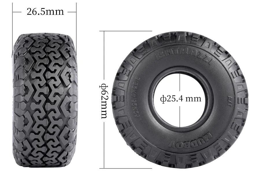 BATRAZZI 62*26.5mm Mudboy 1.0” A/T Tires (4 Pcs)-BTZ1103V2