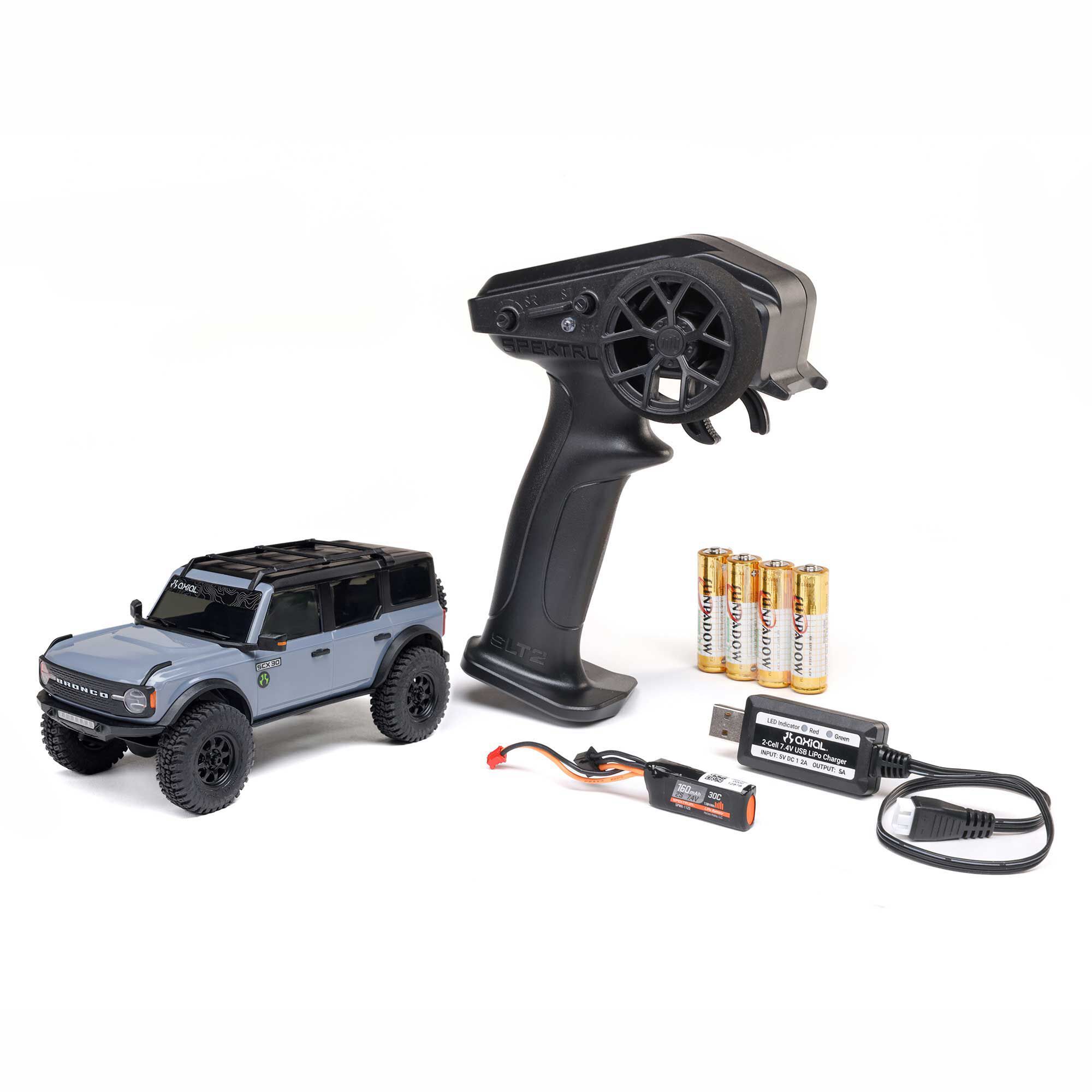 1/30 SCX30 Ford Bronco 4X4 RTR Brushed Rock Crawler (Battery & Charger Included), Gray