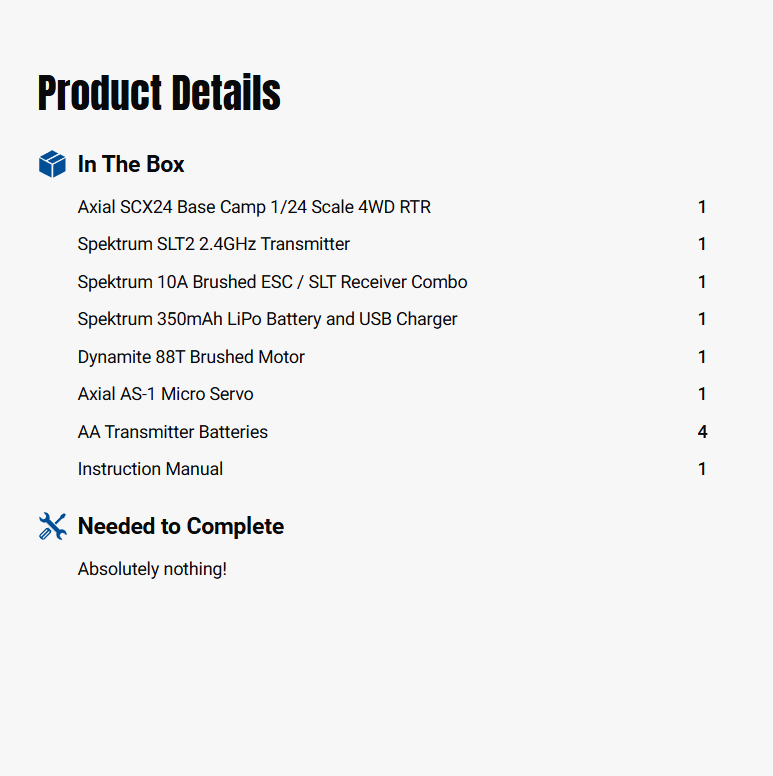 Axial 1:24 SCX24 Base Camp 4WD RTR Scale Mini Crawler w/ 2.4GHz Radio, Battery & Charger-AXI-1219T1/AXI-1219T2
