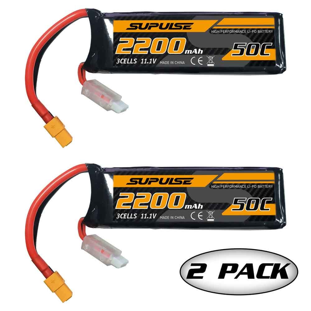 SUPULSE 2pcs 11.1V 3S 2200mAh 50C Lipo Battery with XT60 Plug