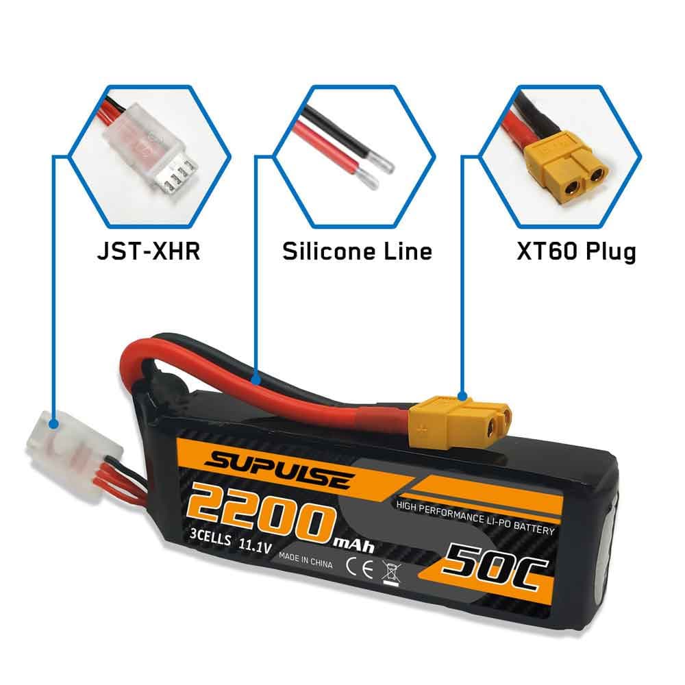 SUPULSE 2pcs 11.1V 3S 2200mAh 50C Lipo Battery with XT60 Plug