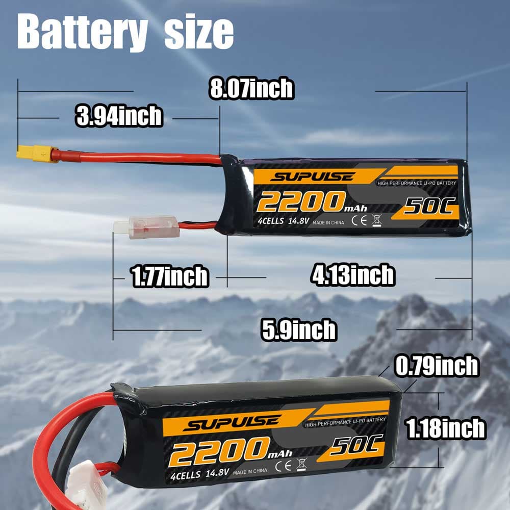  Skip to product information SUPULSE 2pcs 14.8V 4S 2200mAh 50C Lipo Battery with XT60 Plug