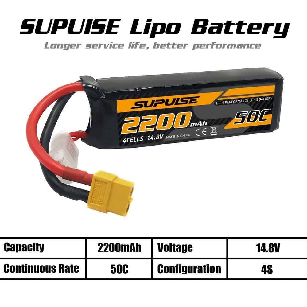  Skip to product information SUPULSE 2pcs 14.8V 4S 2200mAh 50C Lipo Battery with XT60 Plug