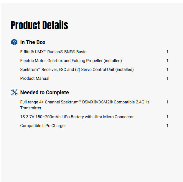 E-flite UMX Radian BNF Basic w/SAFE and AS3X-EFLU2950
