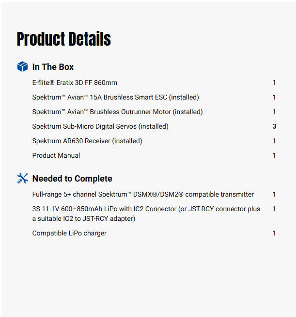 E-fliteEratix 3D FF (Flat Foamy) 860mm BNF Basic with AS3X and SAFE Select-EFL01950