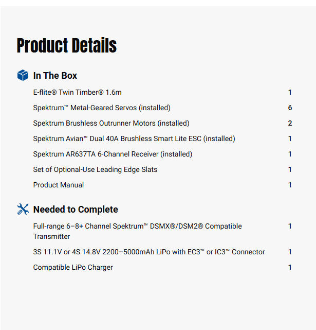 E-flite 1600mm Twin Timber BNF Basic RC Trainer Beginner RC Plane Electric Airplane w/AS3X & SAFE Select-EFL23850