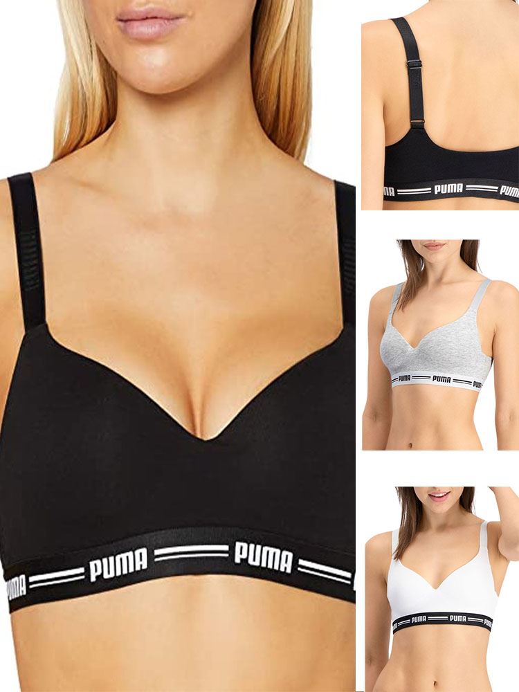 Puma Women's Girls Cotton Stretch Bikini 4-Pack Black Underwear
