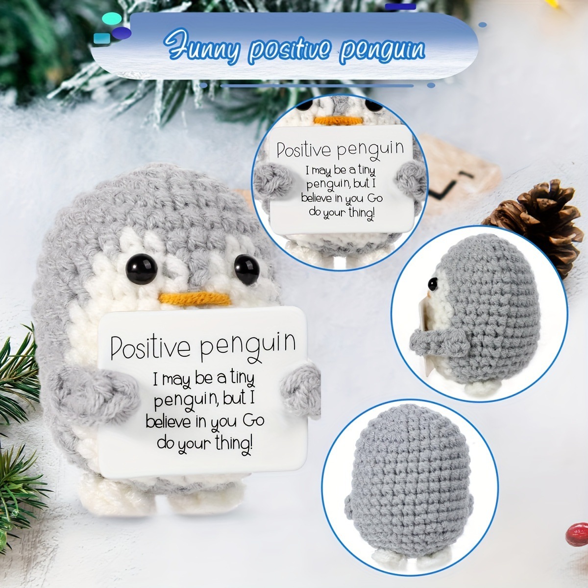 💖Handmade Crochet Positive Penguin🎁Emotional Support Gift