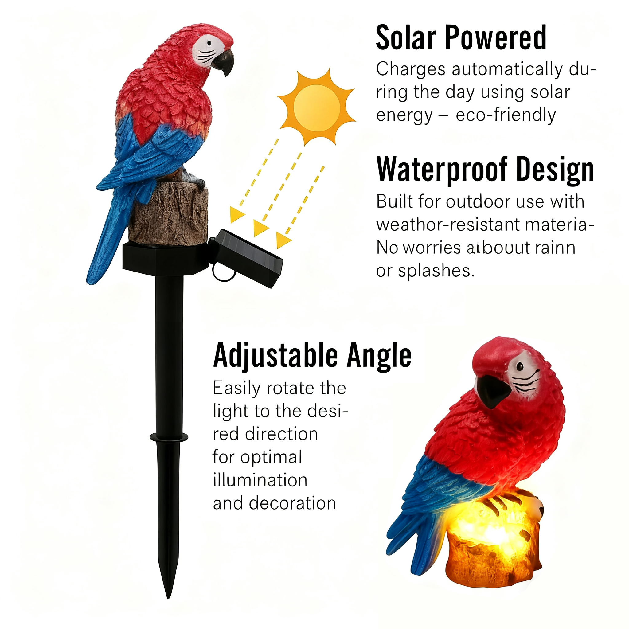 🔥Halloween Hot Sale🔥Waterproof Solar Parrot Light – LED Pathway Light for Lawn, Garden & Outdoor Decor