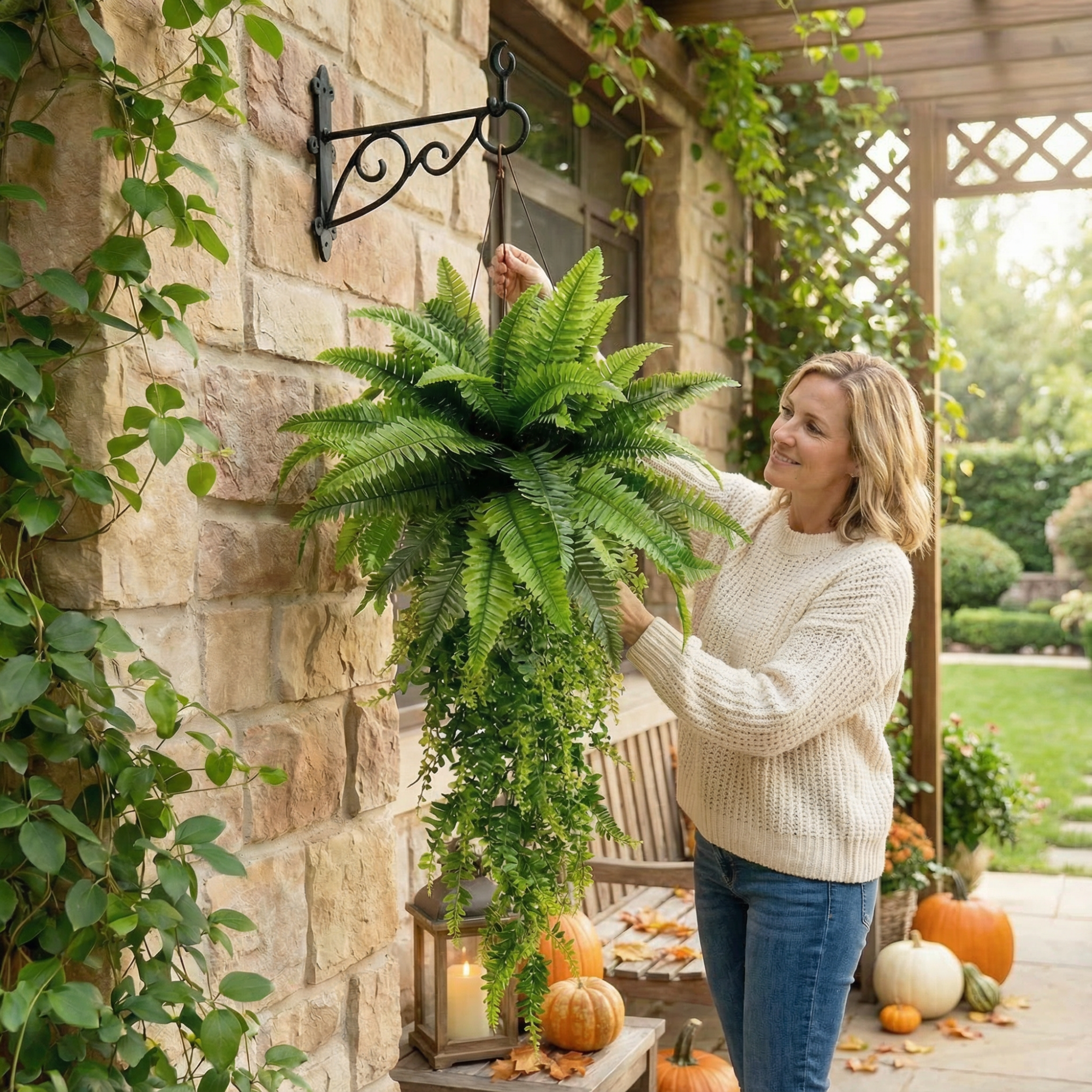 🌱 Boston Fern Hanging Plant — Lifelike, Large & UV-Resistant