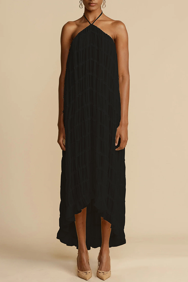 Versatility and Vintage Charm Pleated Drawstring Waist Tiered Maxi Skirt