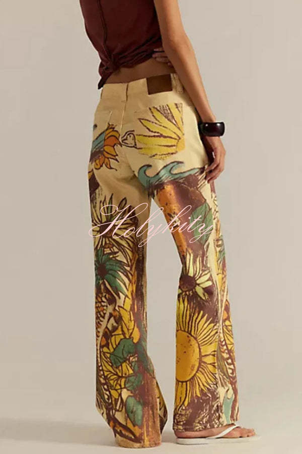 We The Free Playful Doodle Printed Mid Rise Pocket Wide Leg Pant