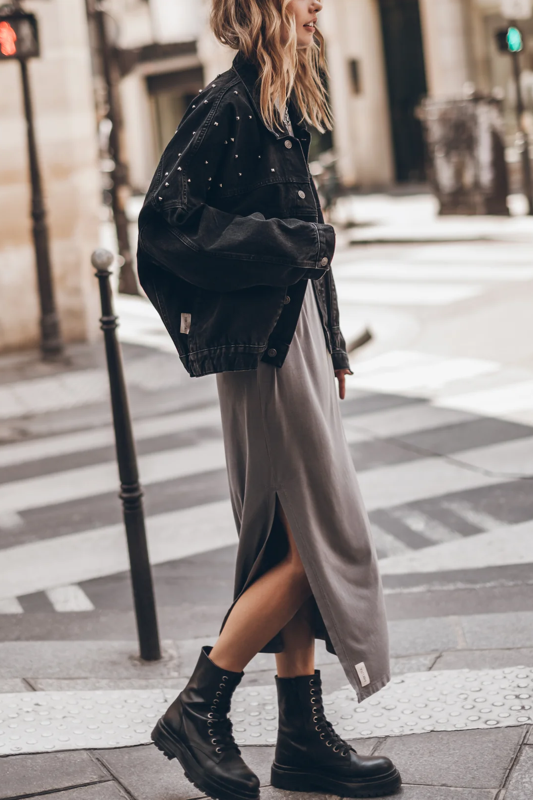 The Bedisse Cotton Blend Long Sleeve Relaxed Slit Midi Dress