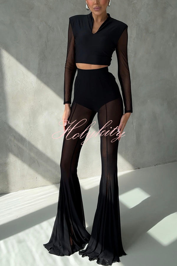 Deep Chic Mesh High Rise Elastic Waist Fishtail Stretch Pants