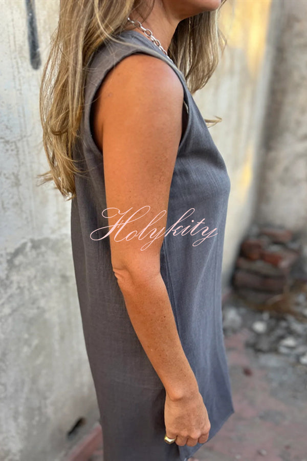 Solid Color Sleeveless V-neck Casual Pocket Mini Dress