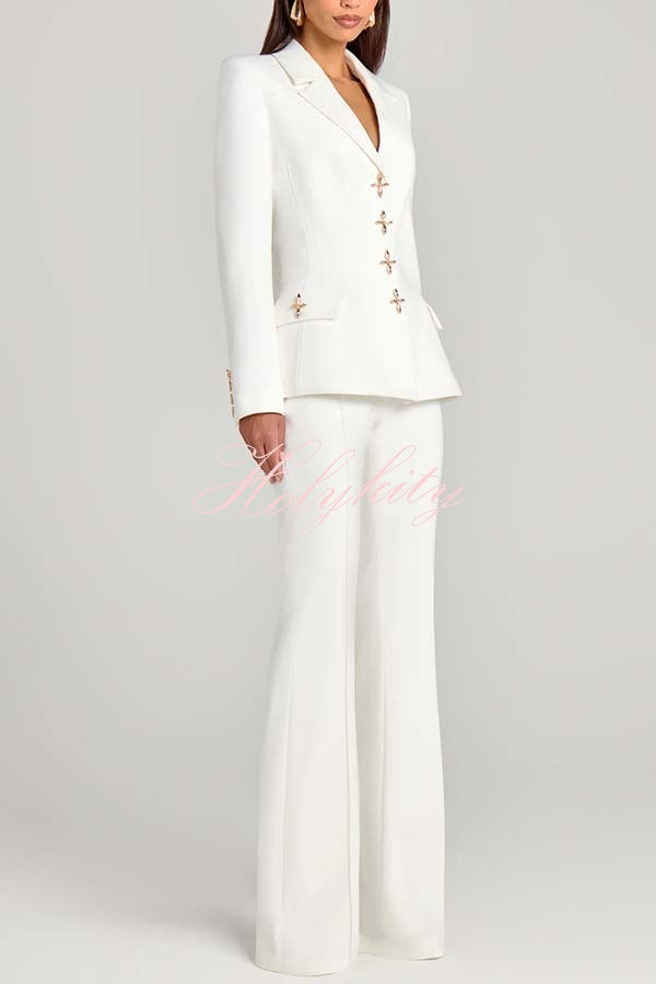 Women Power Metal Cross Snap Button Long Sleeve Lapel Blazer