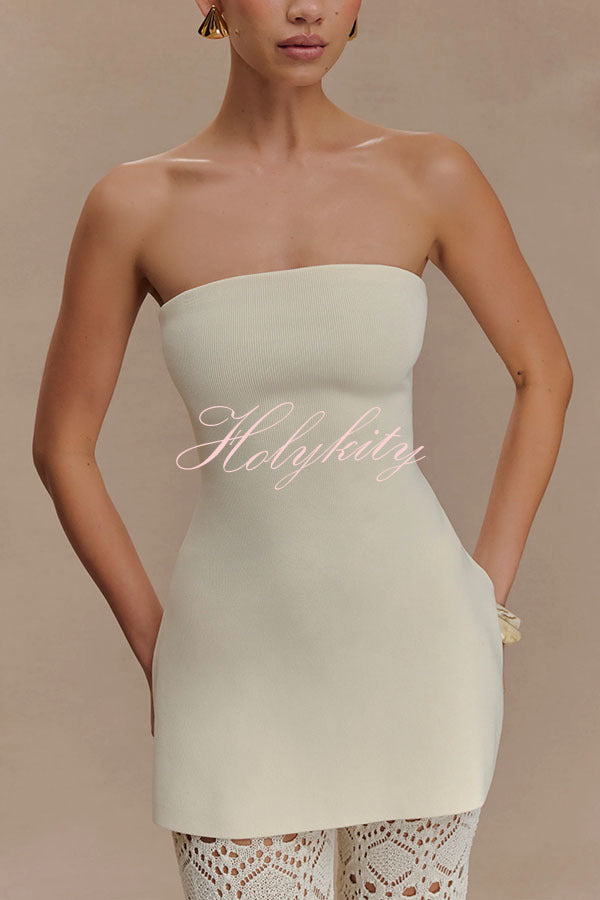 Anette Bandage Knit Strapless Stretch A-line Midi Top
