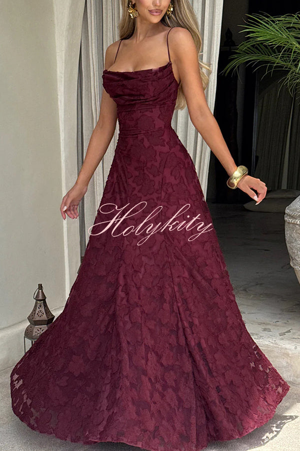 Francis Floral Burnout Jersey Fabric Cowl Neck Back Lace-up Maxi Dress