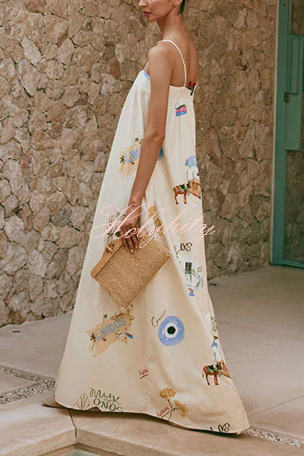 Linen Blend Sling Backless Loose Holiday Maxi Dress