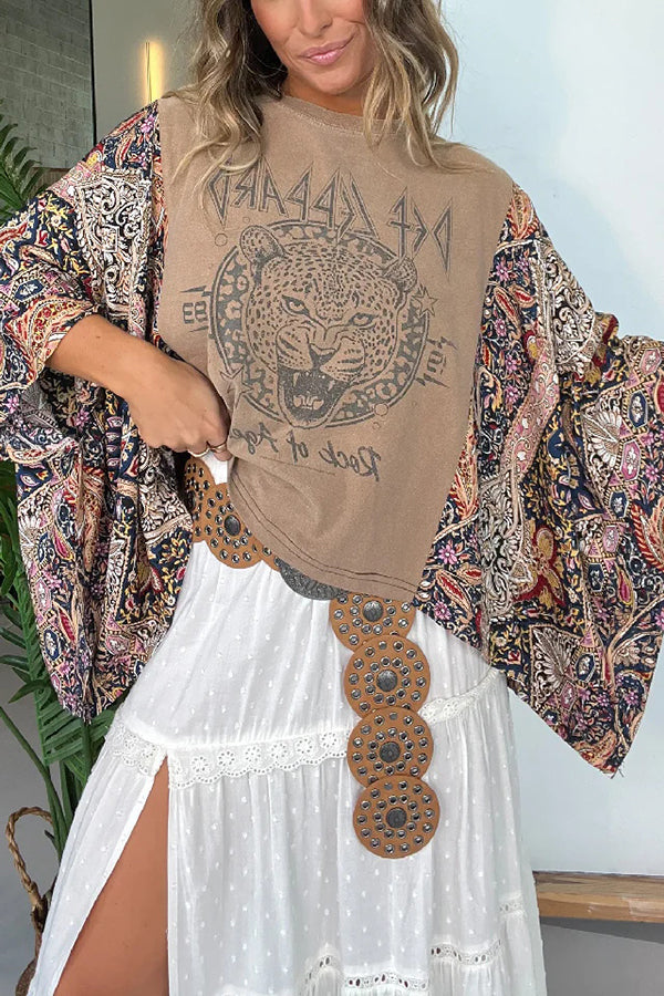 Unique Ethnic Print Batwing Sleeve Loose Top