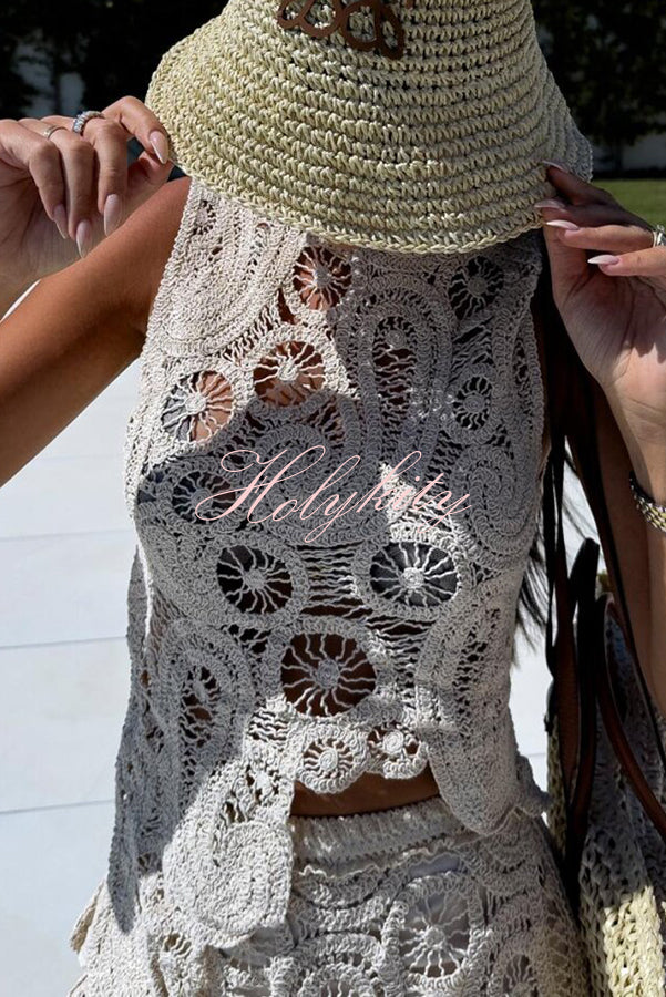 Summer Getaway Look Crochet Lace Irregular Hem Loose Tank Top
