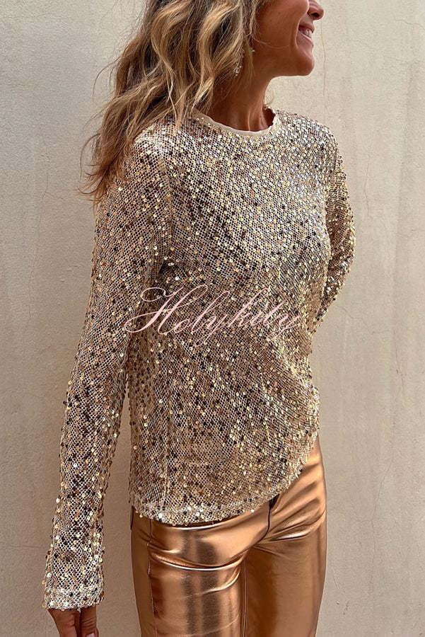 Keep It Shine Sequin Long Sleeve Shift Blouse