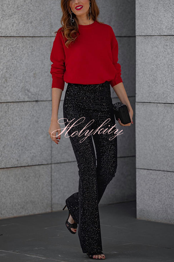 Diva Sequin High Rise Elastic Waist Flare Pants