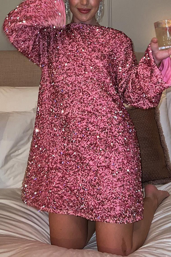 Dance All Night Sequin Back Tie Up Bow Loose Mini Dress