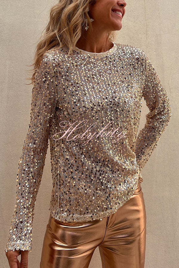 Keep It Shine Sequin Long Sleeve Shift Blouse