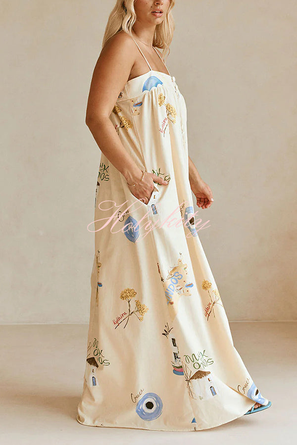 Linen Blend Sling Backless Loose Holiday Maxi Dress