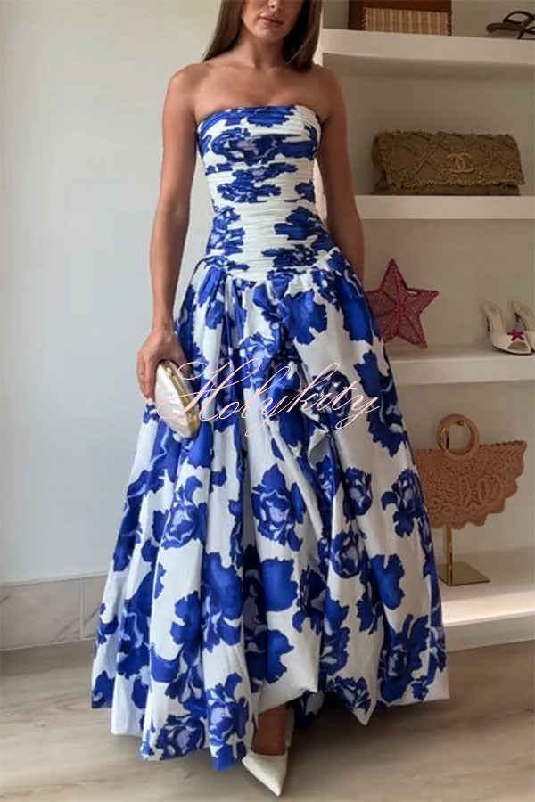 Perfect Moment Floral Off Shoulder Ruched Bodice Drape Bubble Hem Maxi Dress