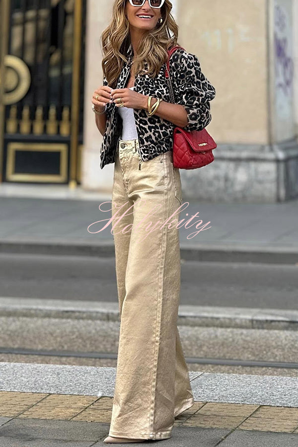 Dashing Darling Metallic Fabric High Waist Pocketed Wide Leg Pants