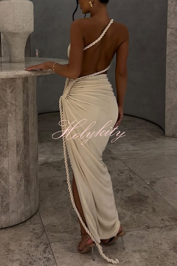 Juliana Rope Detail Ruched One Shoulder Cutout Stretch Maxi Dress