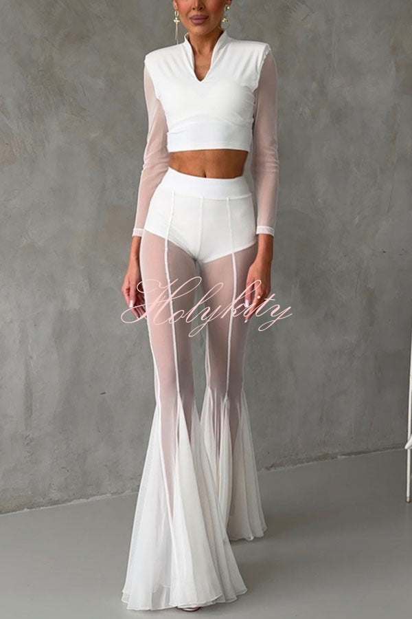 Deep Chic Mesh High Rise Elastic Waist Fishtail Stretch Pants