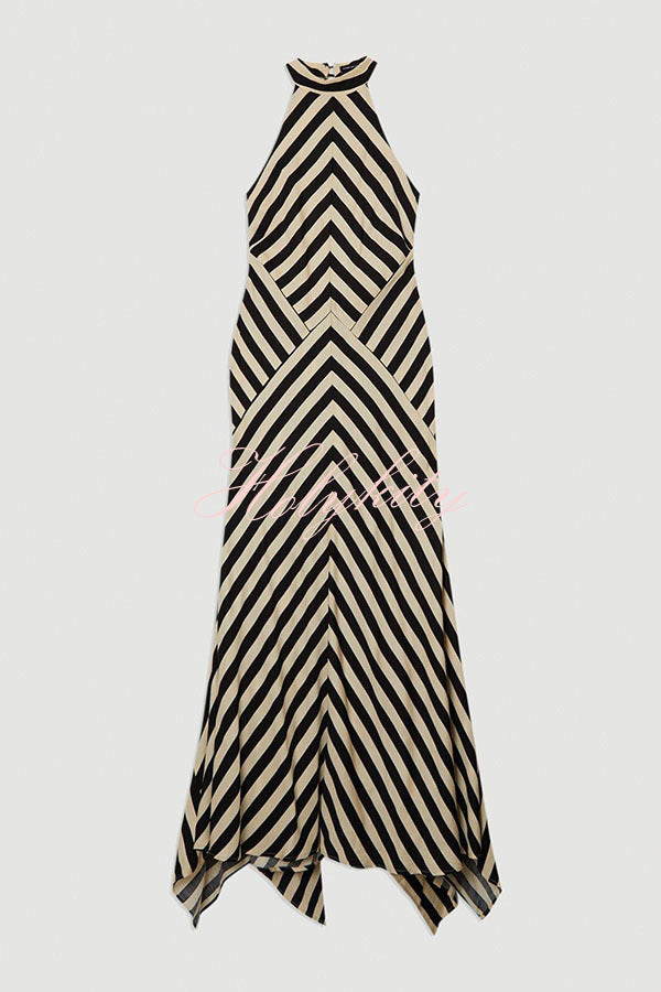 Modern Perfection Geometric Stripes Print Open Back Irregular Hem Maxi Dress