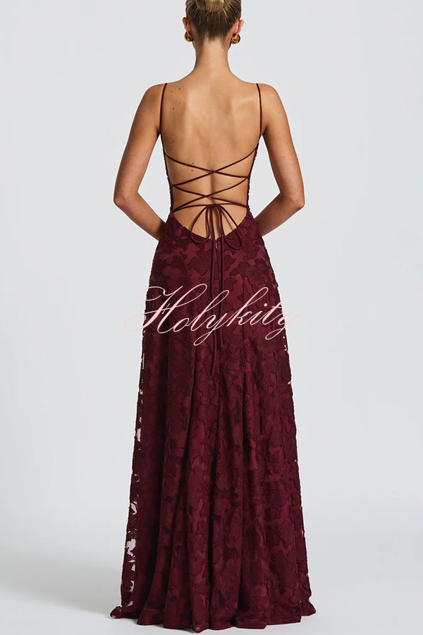 Francis Floral Burnout Jersey Fabric Cowl Neck Back Lace-up Maxi Dress