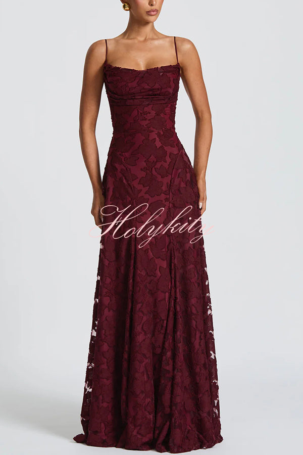 Francis Floral Burnout Jersey Fabric Cowl Neck Back Lace-up Maxi Dress