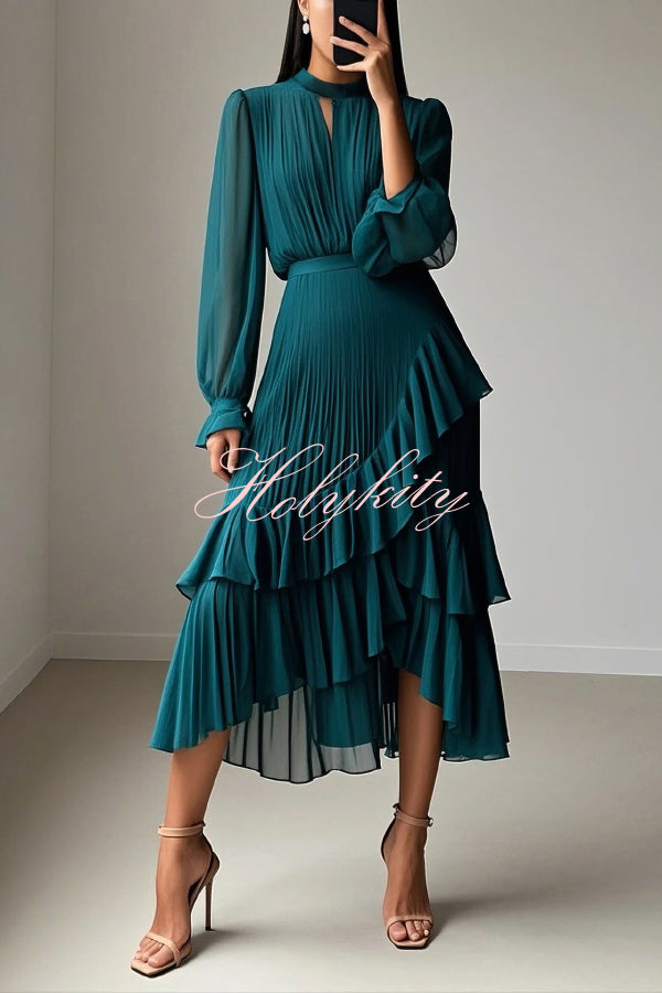 Raise A Toast Cold Shoulder Ruched Pencil Midi Dress