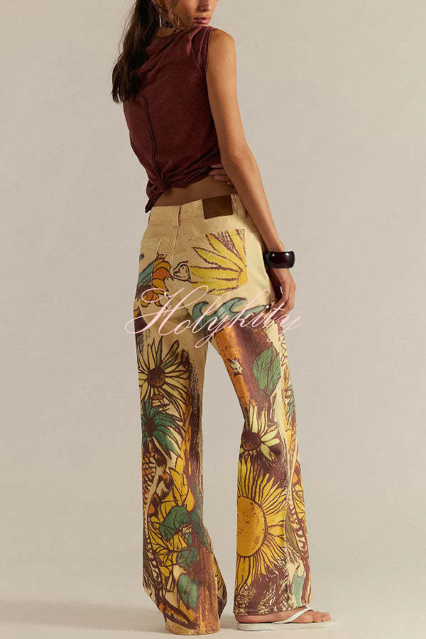 We The Free Playful Doodle Printed Mid Rise Pocket Wide Leg Pant