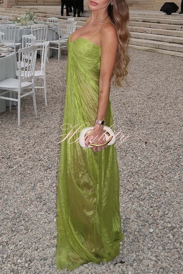 Victoria Shimmering and Flowing Pleated Fabric Back Lace-up Drape Maxi Dress
