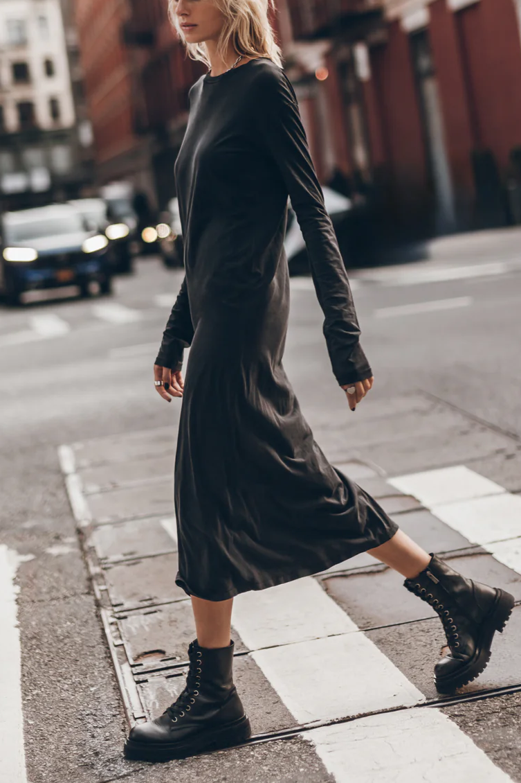 The Bedisse Cotton Blend Long Sleeve Relaxed Slit Midi Dress