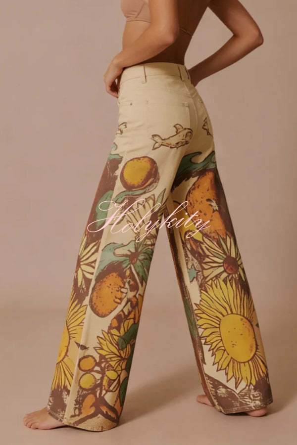 We The Free Playful Doodle Printed Mid Rise Pocket Wide Leg Pant