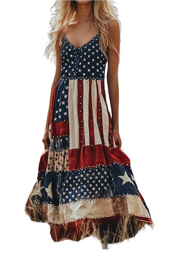 Independence Day Print Sleeveless Casual Loose Maxi Dress