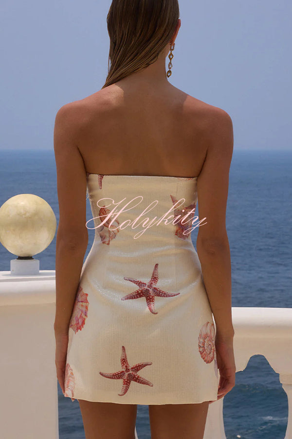 Beach Club Sequin Unique Print Strapless Stretch Mini Dress